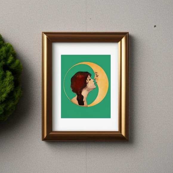 Vintage art nouveau fine art print Moon Kiss - Picture 7 of 16